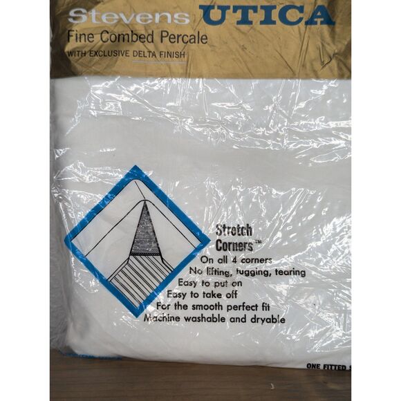 NOS Vintage Stevens Utica Fitted Sheet White 54 x 76 Fine Combed Percale Cotton - Picture 5 of 6